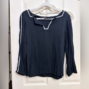 Black Embroidered Notch-Neck Women's Top